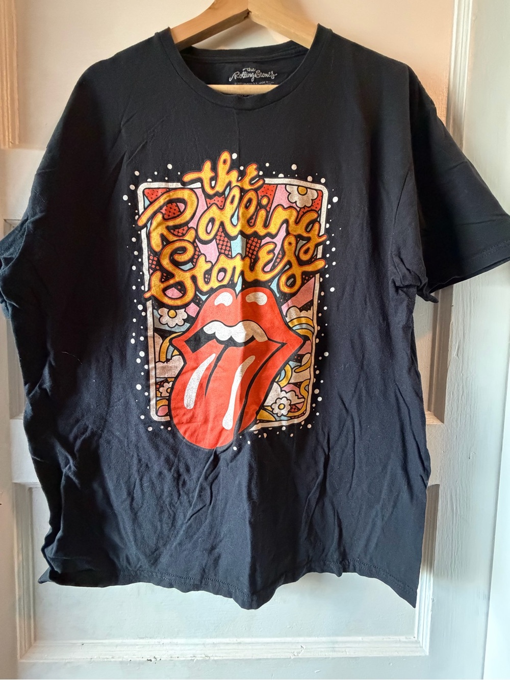 The Rolling Stones Black Tee with Red Tongue and Yellow Script